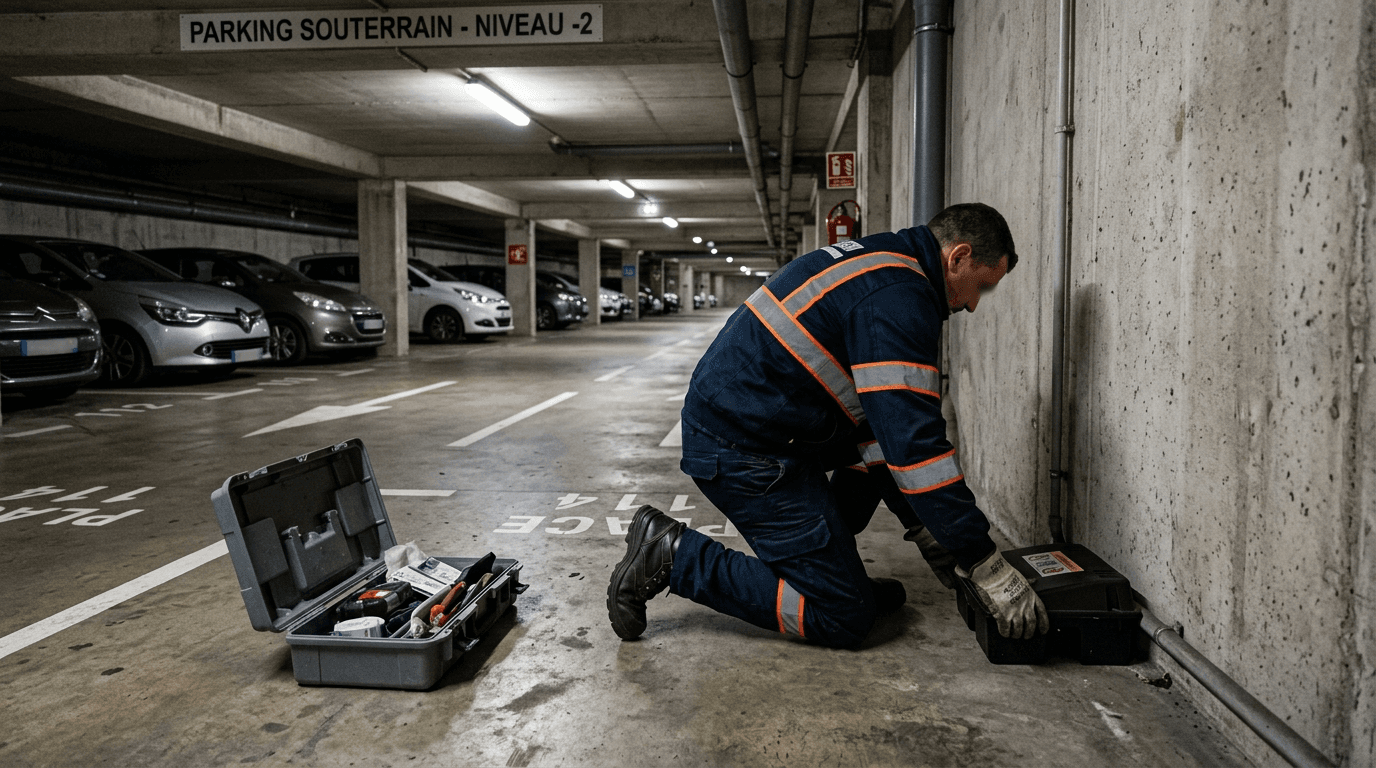 Technicien Propreté Khem en intervention de dératisation dans une copropriété en Drôme-Ardèche (illustration)