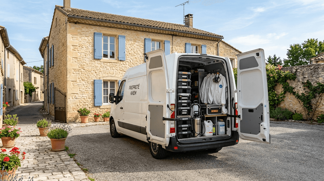 Van professionnel Propreté Khem en intervention extermination de nuisibles en Drôme-Ardèche (illustration)