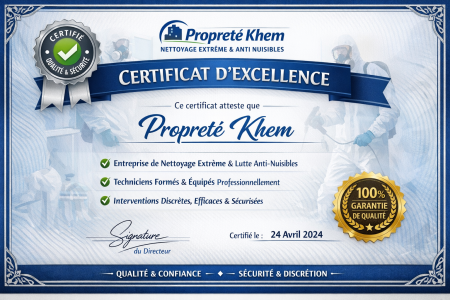 Certificat Khem Propreté Expert Nettoyage Dératisation et Désinsectisation